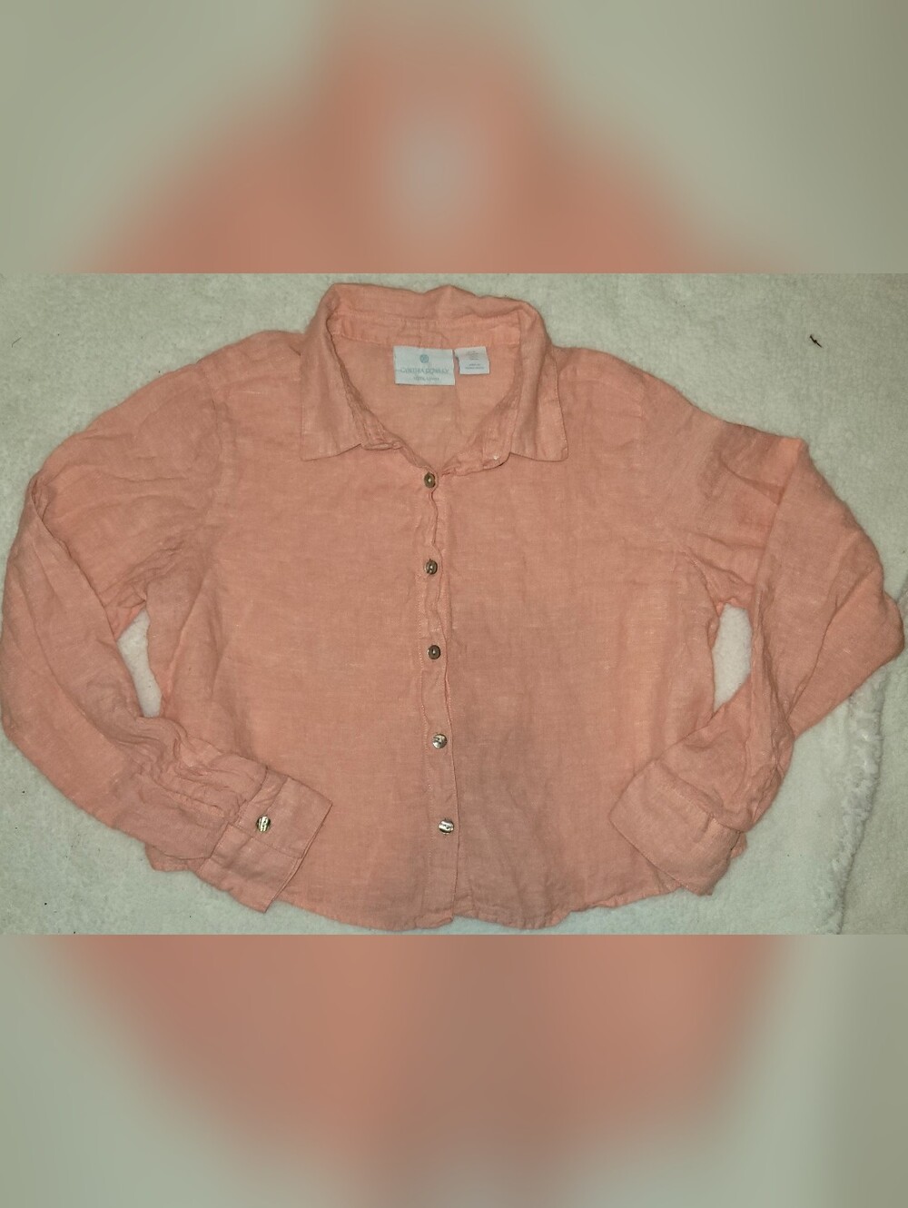 Cynthia Rowley Linen Top Womens L Peach Button Front Lightweight Resort Summer